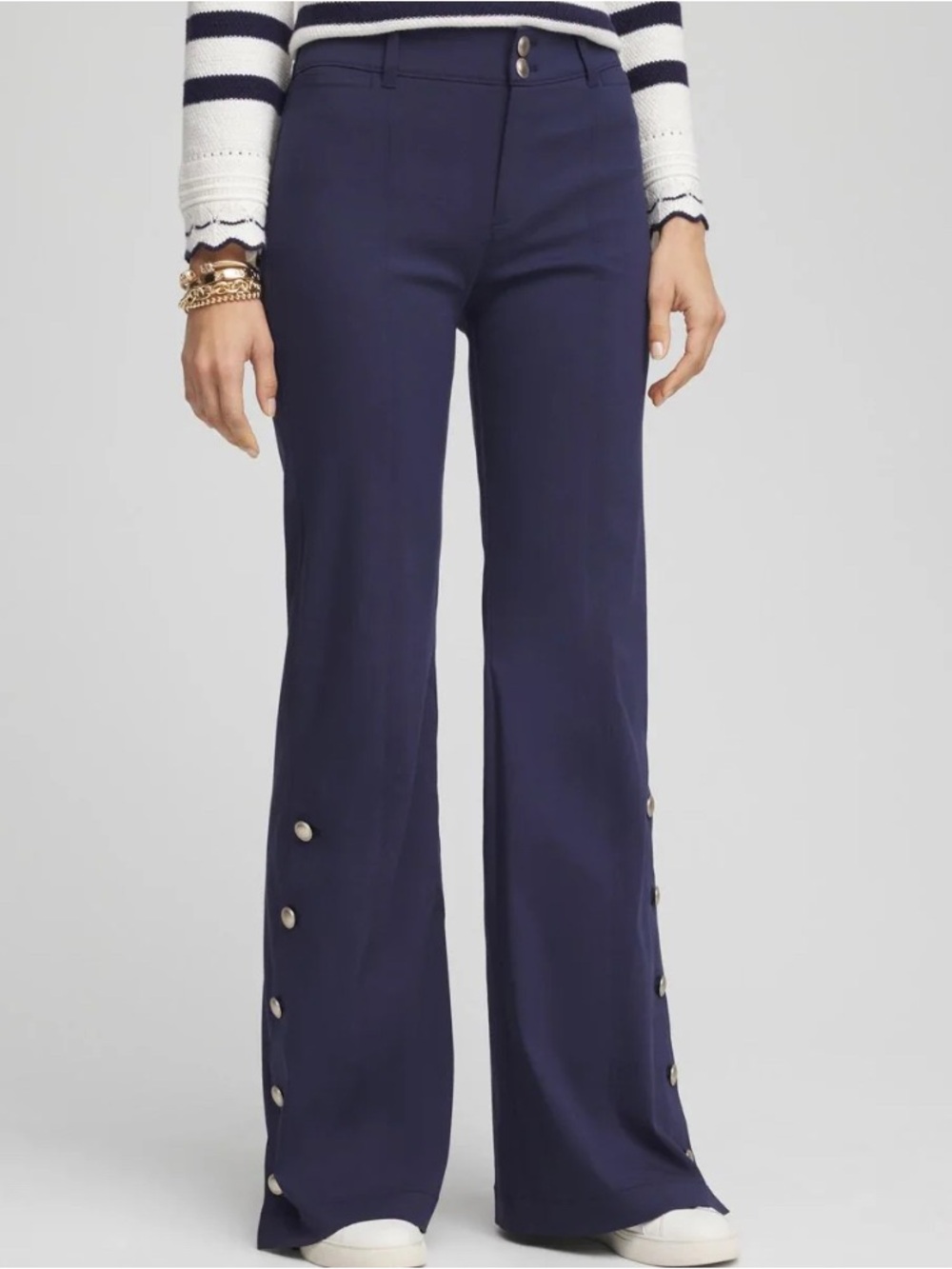 Chico’s Classic Blue Wide Leg Trousers Button Down Pant Legs Women’s 3.5 (18R)